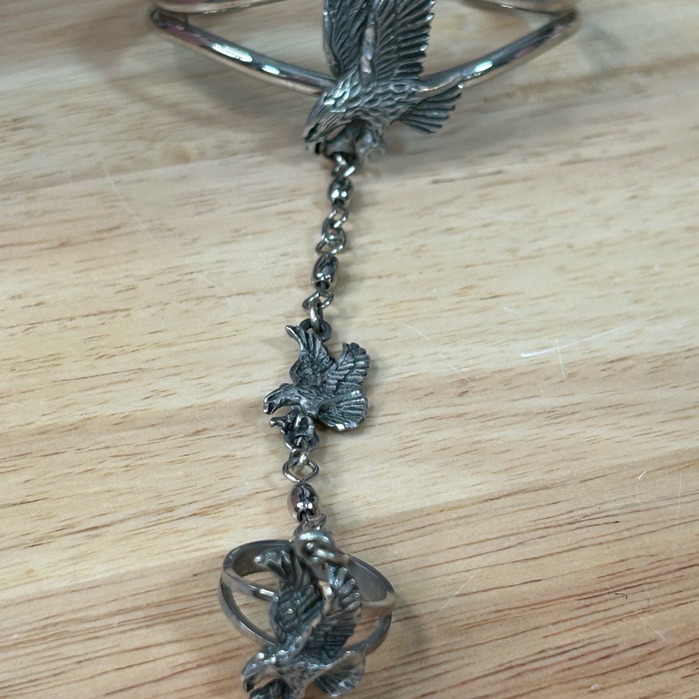 EJC 1992 Vintage Silver Eagle Slave Cuff Bracelet and Ring - Picture 8 of 13